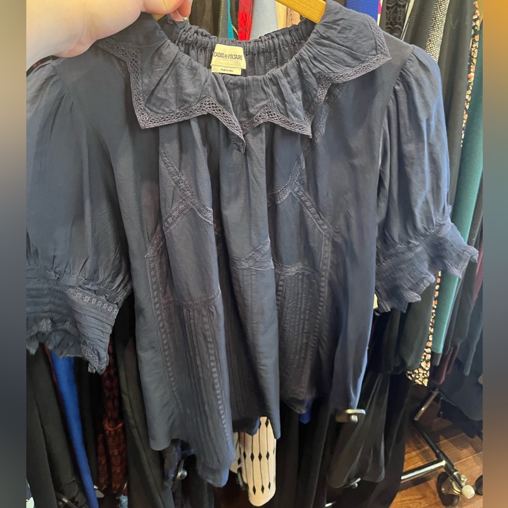 ISO zadig & voltaire blue ruffle blouse